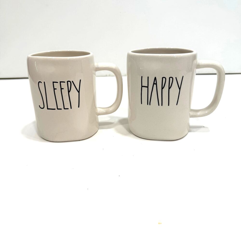 Rae Dunn Artisan Collection Set of Mugs SLEEPY & HAPPY dwarves
